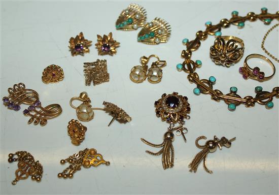 Assorted earrings, drops ,bracelet & 2 rings